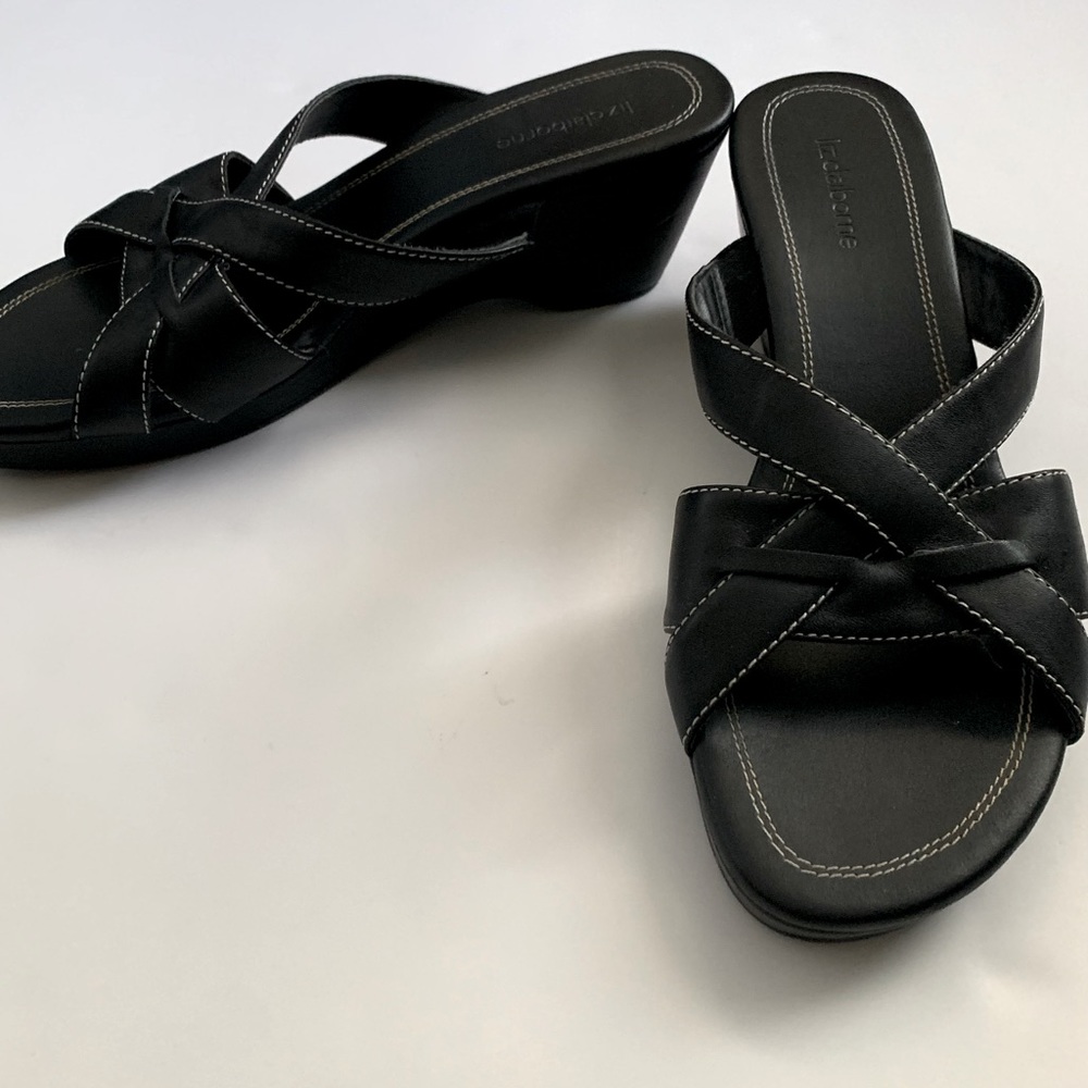 Liz Claiborne Black Wedge Strappy Sandals